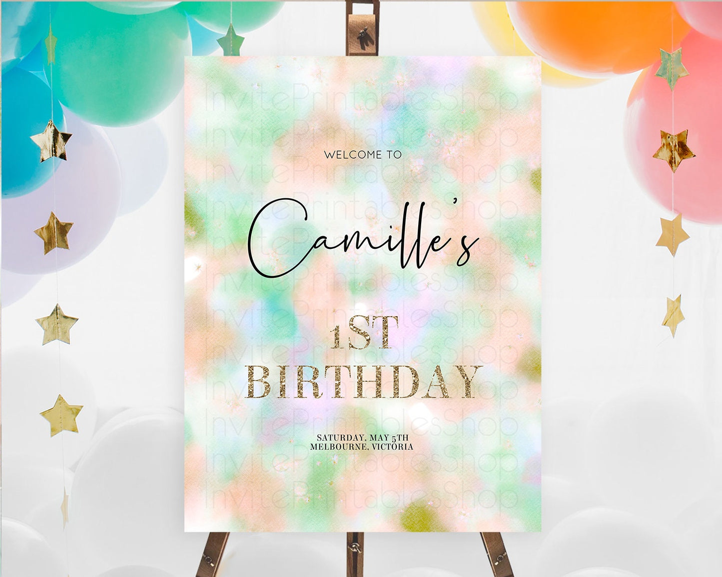 Pastel Welcome Sign Pastel Rainbow Welcome Sign Colorful Rainbow Confetti Watercolor Glitter Pastel First Birthday Welcome Sign D10693