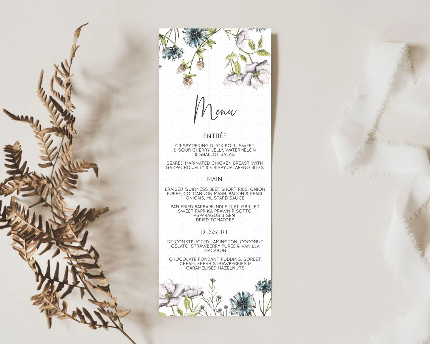 Secret Garden Menu Wildflower Menu Template Pastel Flower Garden Table Decor Boho Floral Dinner Dessert Floral Party Food Menu D11002