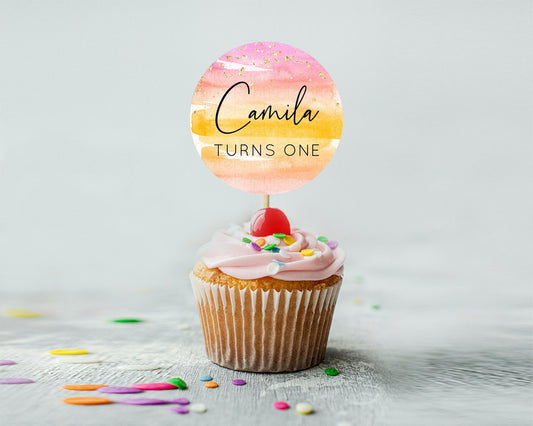 Editable Rainbow Cupcake Toppers Pastel Cupcake Toppers Colorful Pastel Wate