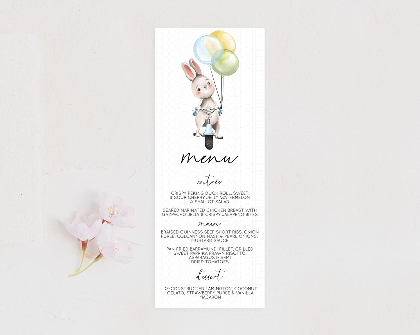 Bunny Menu Bunny Balloon Menu Template Colorful Pastel Confetti Table Decor Sprinkles Bunny Dinner Dessert Menu Party Food Menu D10783