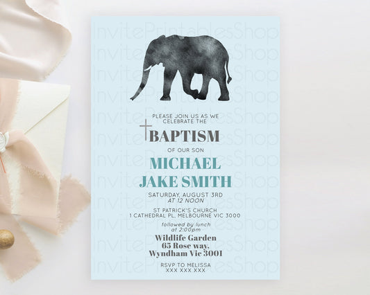 Elephant Baptism Invitation Elephant Baptism 1st Birthday Invitation Safari Christening Invitation TWO Wild ONE Jungle Adventure Zoo D10802