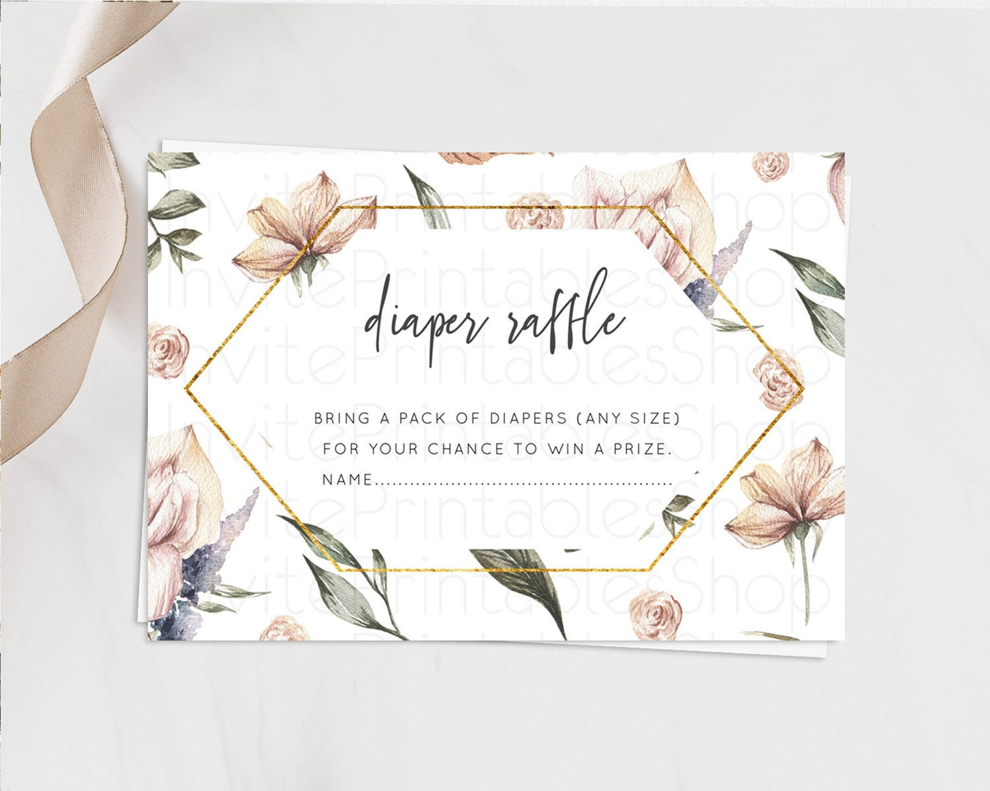 Secret Garden Diaper Raffle Card Boho Wildflower Diaper Raffle Insert Pastel Flower Garden Baby Shower Card Flower Raffle Game D10504