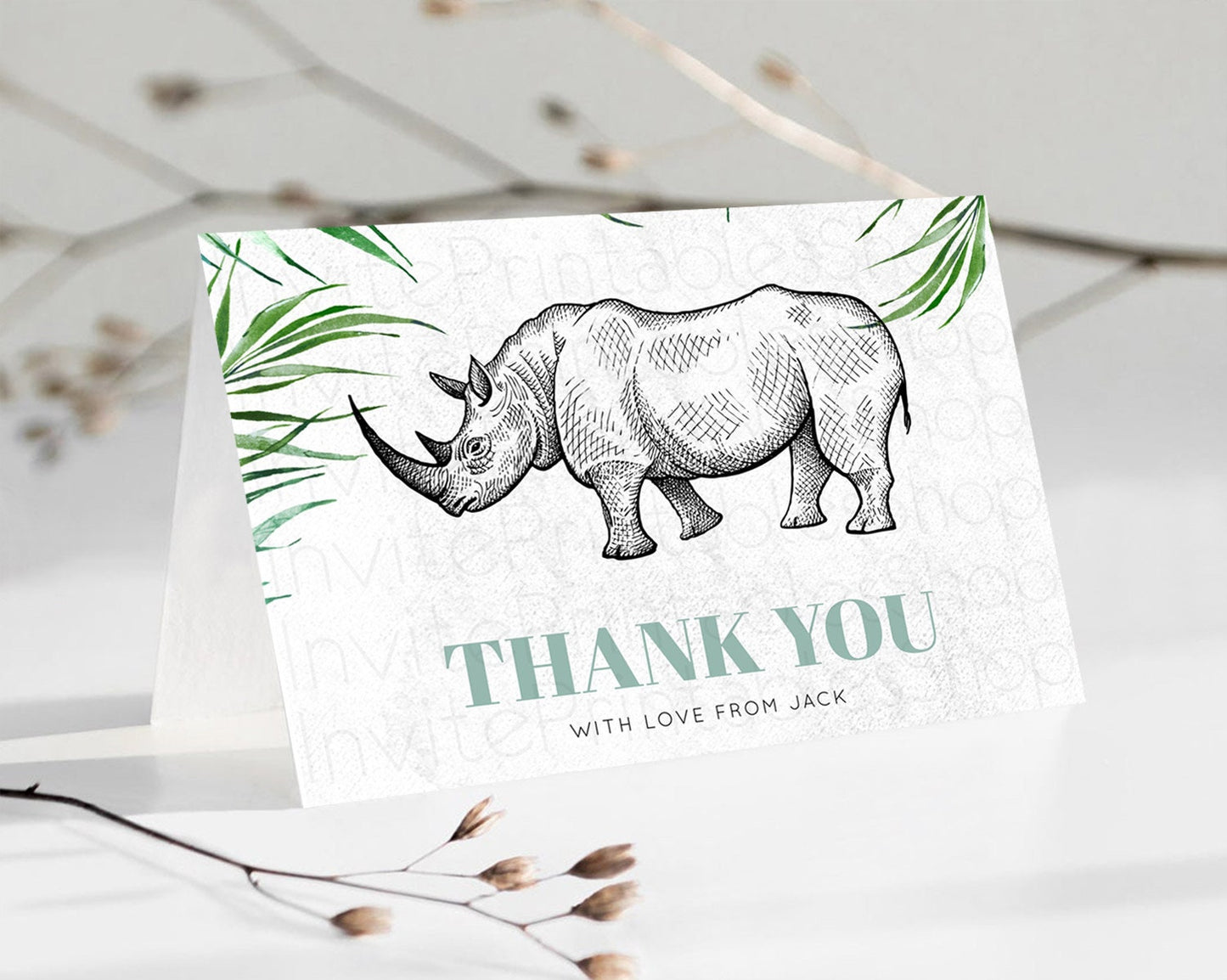 Rhino Thank You Rhino Thank You Card Rhino Birthday Thank You Card Rhino Card Template First Birthday Rhino Teacher Thank You Cards D10848