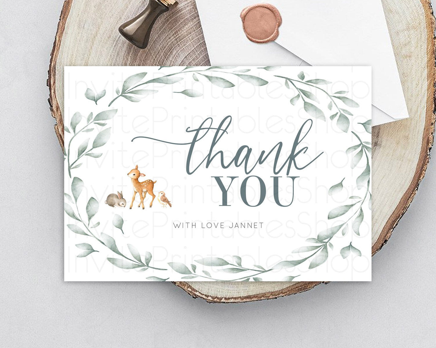Fawn Thank You Deer Thank You Card Pastel Floral Deer Birthday Thank You Card Enchanted Forest Butterfly Deer Teacher Thank You Card D10872