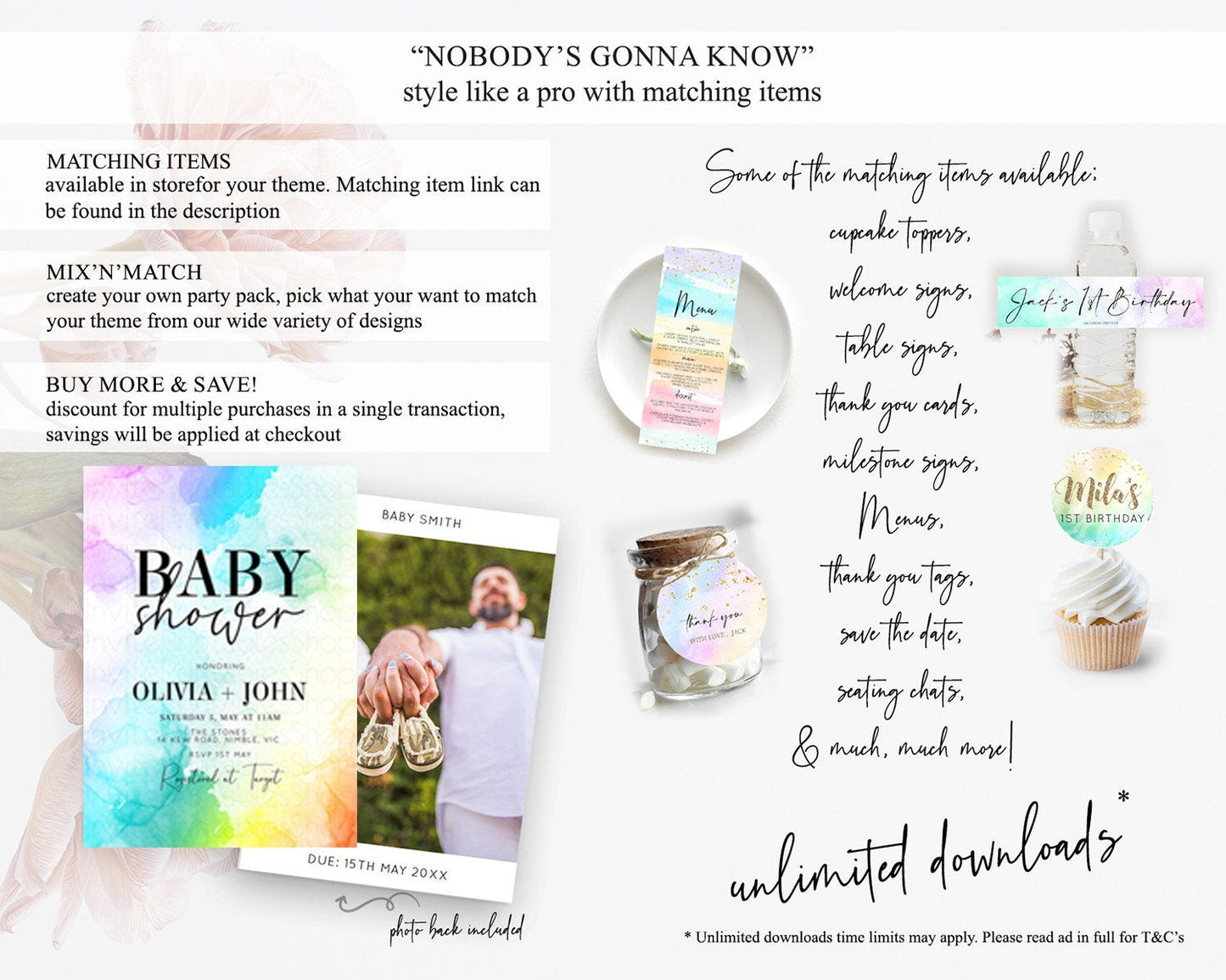 Pastel Baby Shower Invitation Rainbow Baby Shower Invitation Colorful Pastel Watercolor Invitation Gold Glitter Sprinkles Ombre D10961