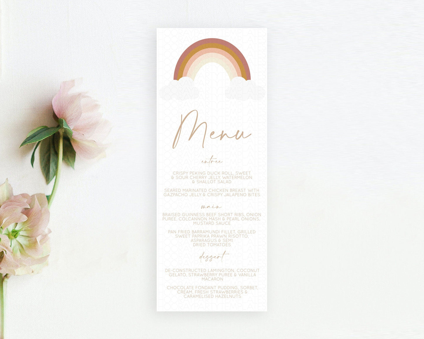 Pastel Rainbow Menu Boho Rainbow Menu Template Rainbow Boho Table Decor Pastel Rainbow Dinner Dessert Menu Rainbow Party Food Menu D10122