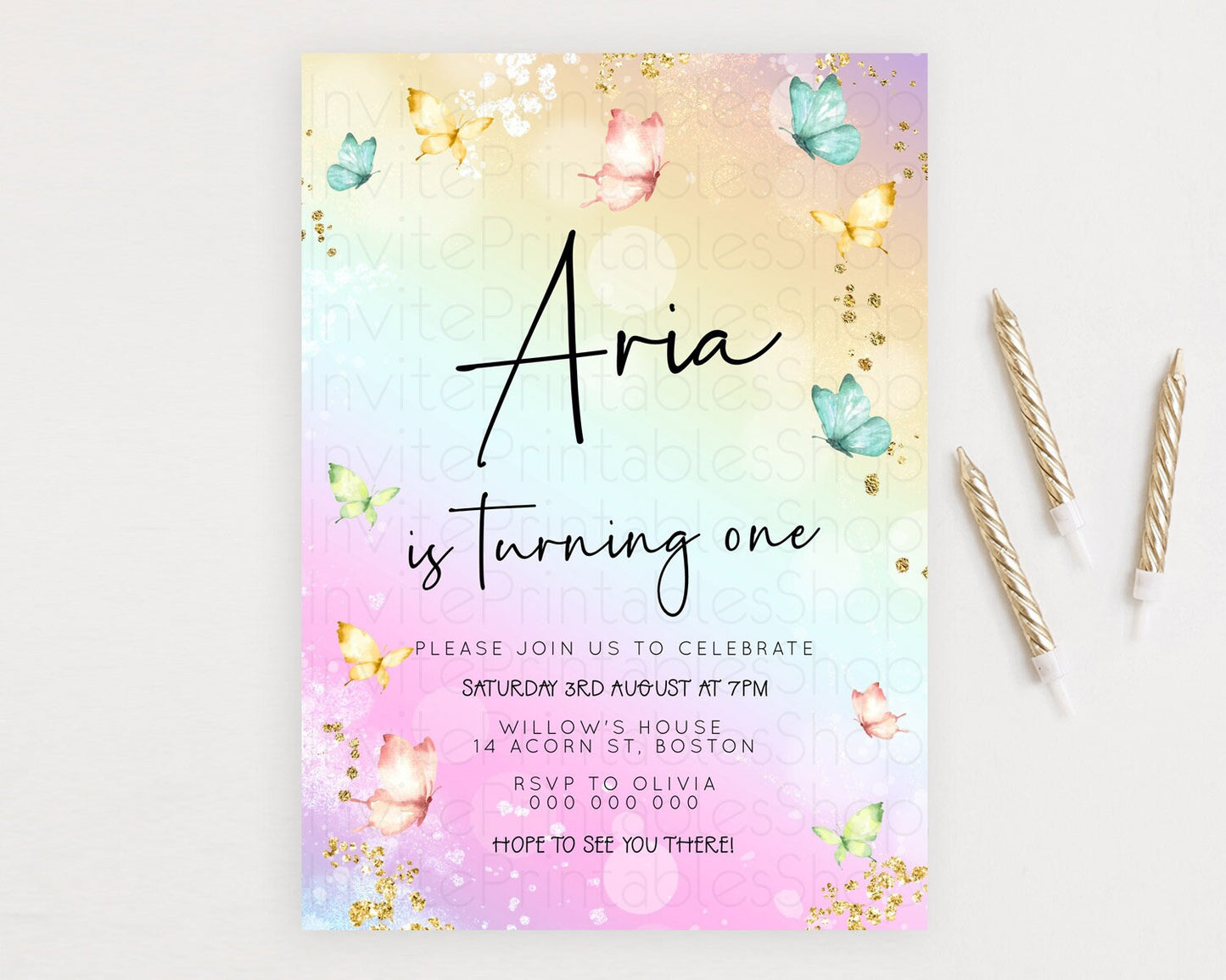 Pastel Butterfly Birthday Invitation Butterfly Birthday Invitation Whimsical Butterfly Enchanted Garden 1st 2nd Birthday Invitation D23138