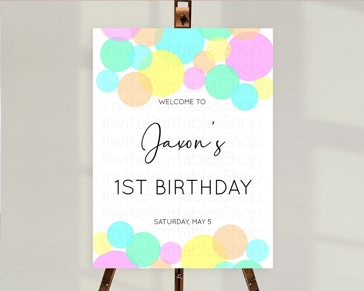 Rainbow Welcome Sign Pastel Welcome Board Pastel Rainbow Confetti Welcome Sign Colorful Bubbles Pastel First Birthday Welcome Sign D10409