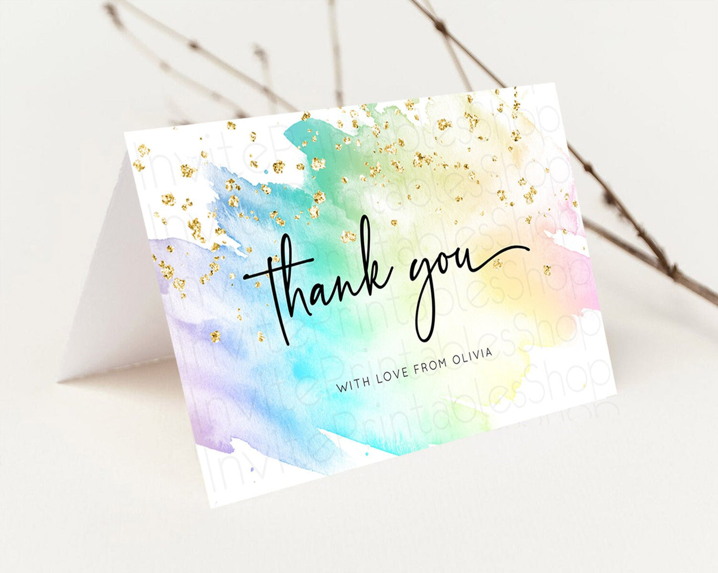 Pastel Thank You Rainbow Thank You Card Colorful Pastel Birthday Thank You Card Confetti Watercolor Pastel Teacher Thank You Cards D10256
