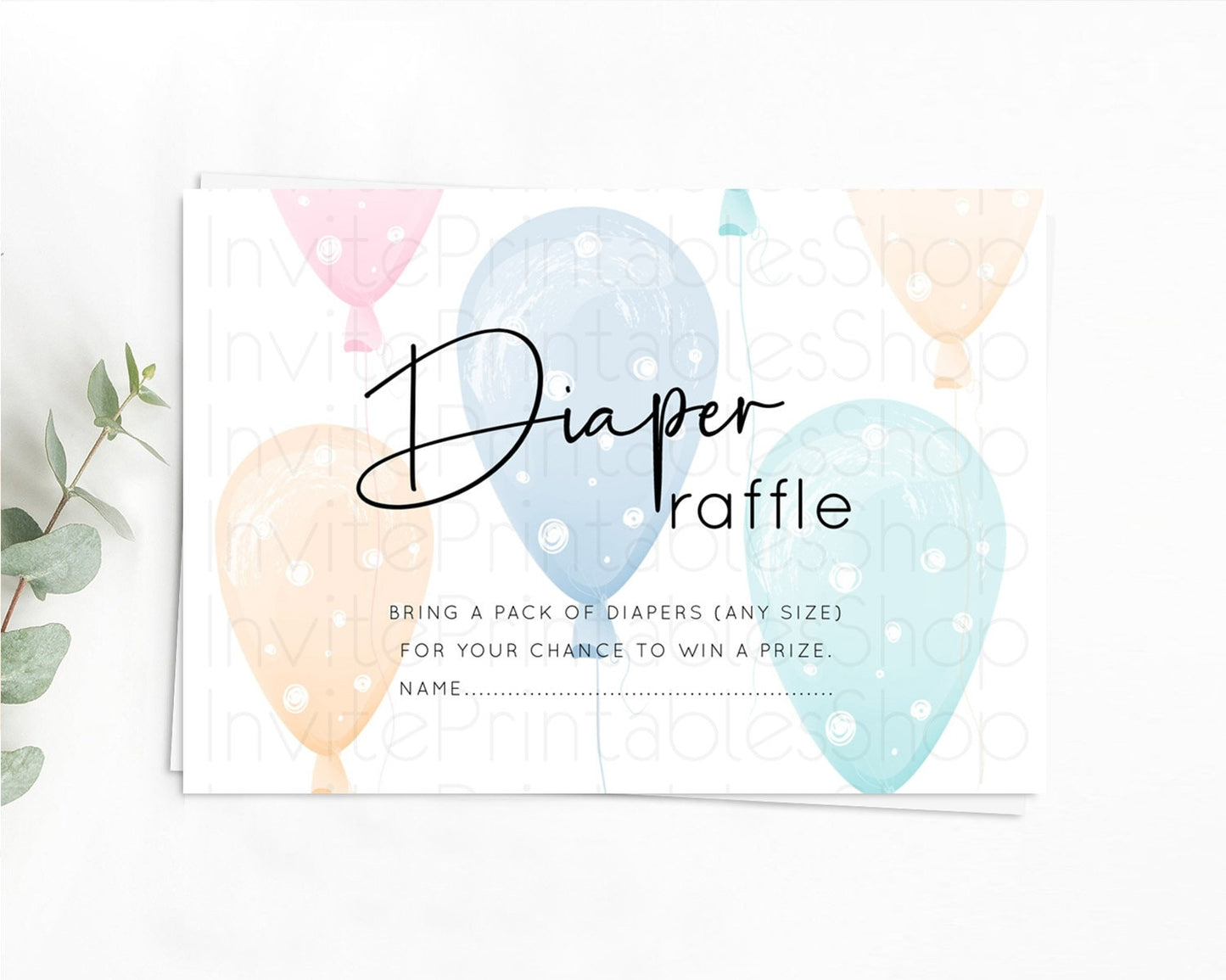 Pastel Balloons Diaper Raffle Card Colorful Balloon Diaper Raffle Insert Rainbow Balloon Diaper Ticket Confetti Balloon Raffle Game D10776