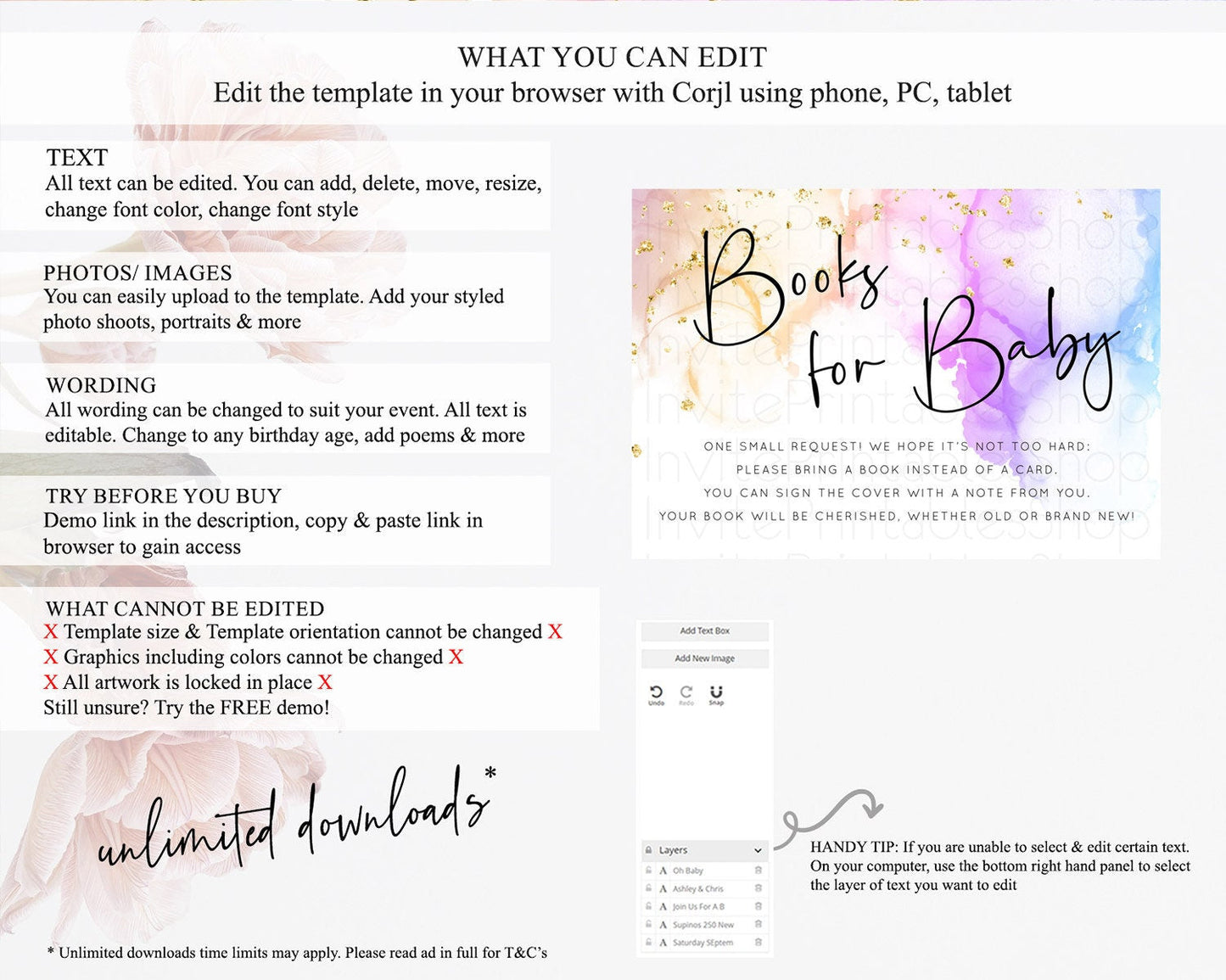 Pastel Books For Baby Card Pastel Rainbow Book Insert Colorful Ombre Watercolor Book Card Confetti Glitter Baby Book Poem Request D10180