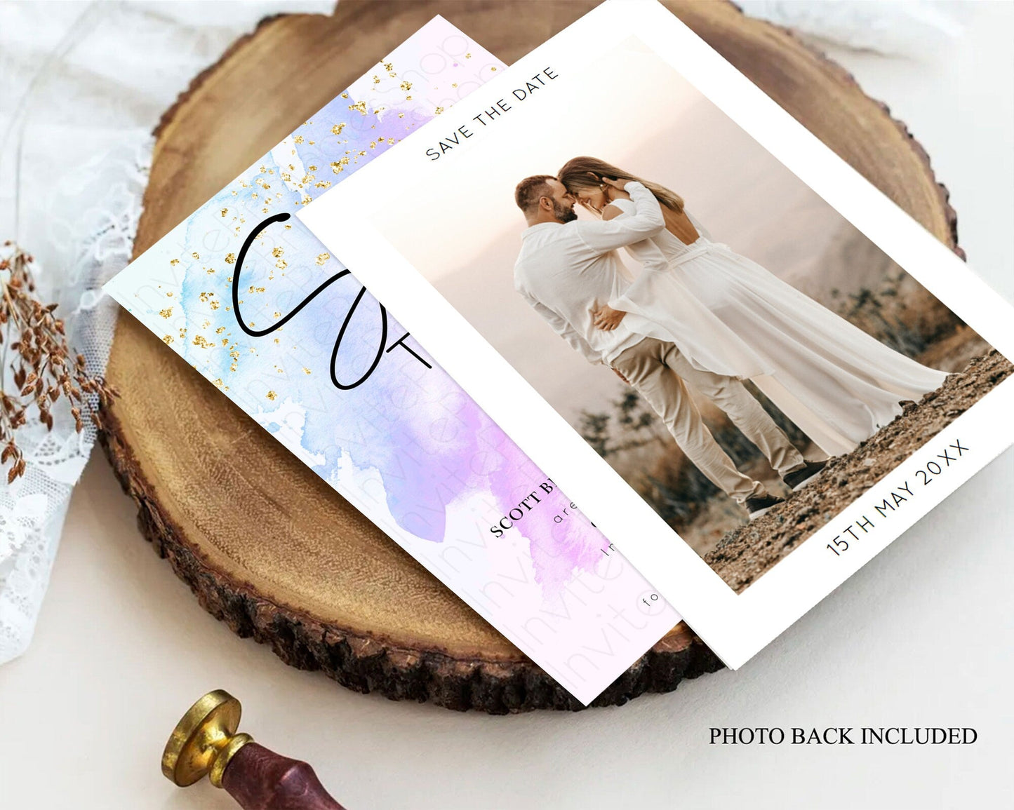 Purple Watercolor Save The Date Template Ombre Purple Watercolor Splash Party 1st Birthday Baby Shower Wedding Baptism Bridal Shower D10169