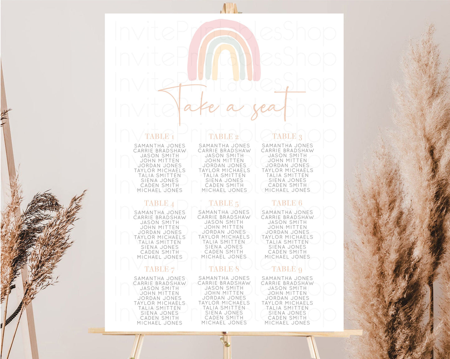 Rainbow Seating Chart Pastel Rainbow Seating Sign Splash Pastel Colors Seating Board for Christening Birthday Baptism Baby Boho Rainbow 14