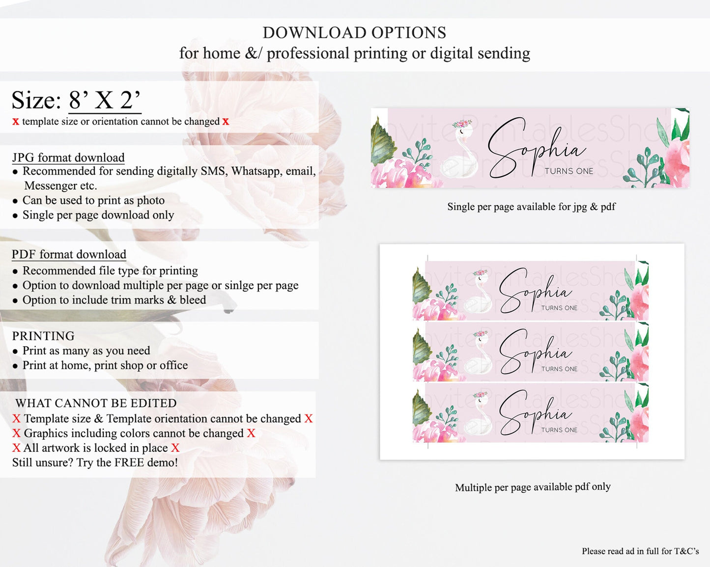 Swan Water Label Template Swan Princess Ballet Party Decor Enchanted Secret Garden Pastel Floral Birthday Baptism Baby Shower D10757