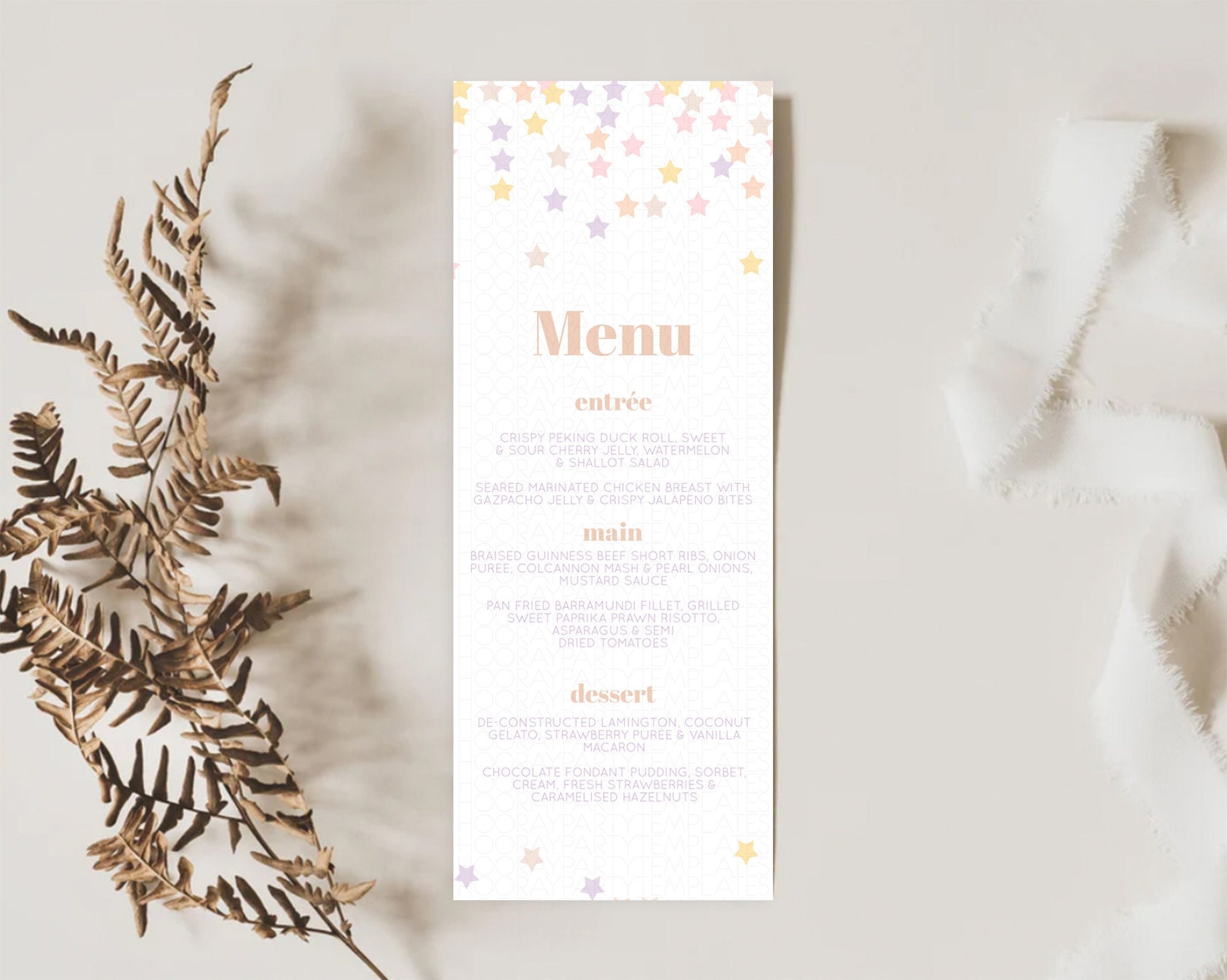 Editable Star Menu Template Pastel Stars Menu Shooting Star Twinkle Little S