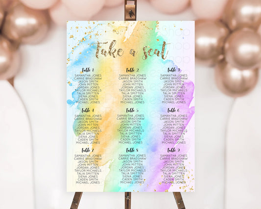 Editable Rainbow Seating Chart Pastel Seating Chart Colorful Pastel Watercol