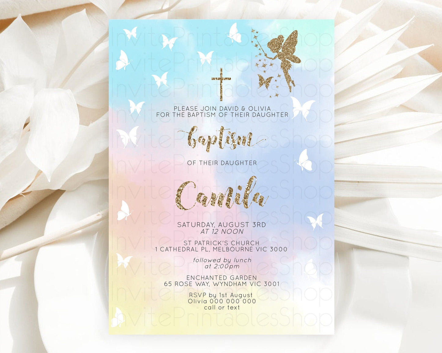 Fairy Baptism Invitation Fairy Baptism 1st Birthday Invitation Enchanted Secret Garden Christening Invite Pastel Floral Butterfly D10894