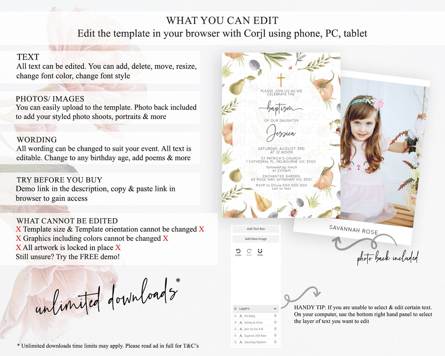 Pumpkin Baptism Invitation Pear Ladybug Plum Ladybug Baptism 1st Birthday Invitation Country Garden Holy Communion Theme D10543