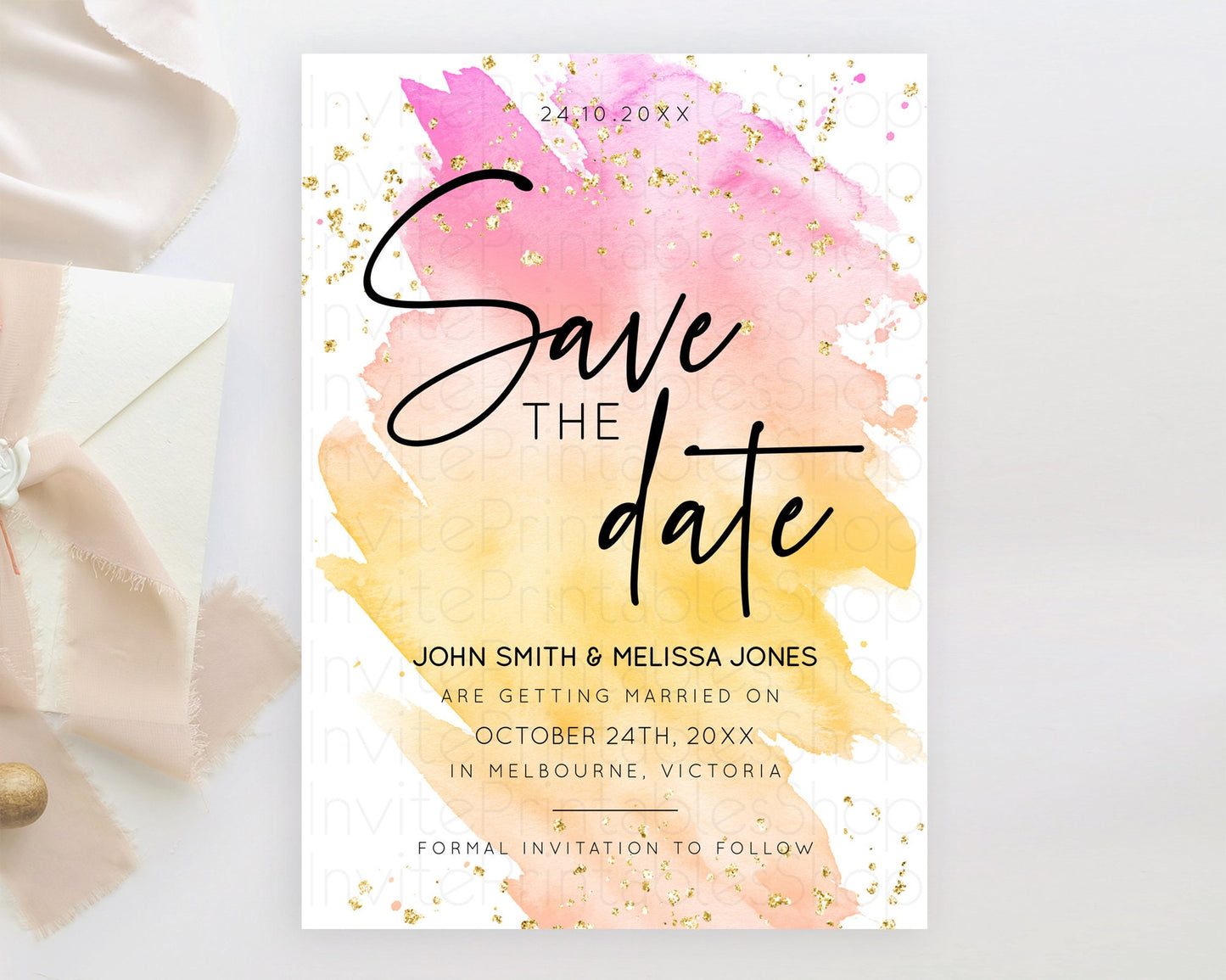 Pastel Save The Date Template Pastel Ombre Rainbow Watercolor Colorful Party For Birthday Baptism Baby Shower Wedding Bridal Shower D10527