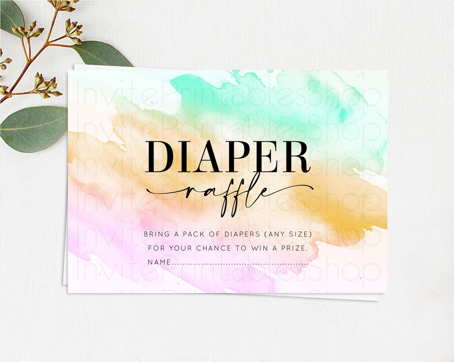 Pastel Diaper Raffle Card Pastel Rainbow Diaper Raffle Insert Colorful Ombre Watercolor Diaper Ticket Confetti Glitter Raffle Game D10962