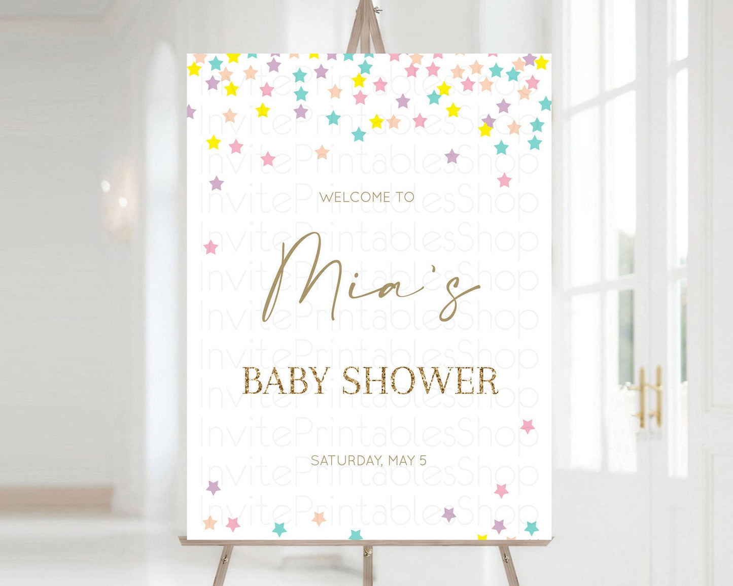 Star Baby Shower Welcome Board Pastel Stars Welcome Sign Shooting Star Rainbow Colorful Confetti Twinkle Little Star Welcome Sign D10601