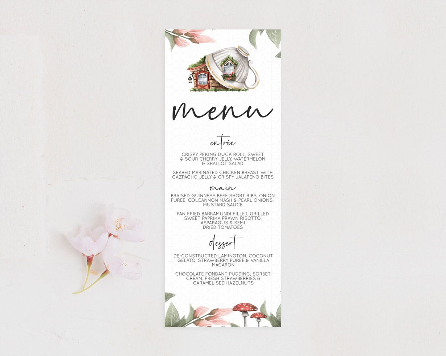 Fairy Menu Fairy Menu Template Enchanted Garden Pastel Floral Butterfly Table Décor Fairy Secret Garden Dinner Dessert Food Menu D10851