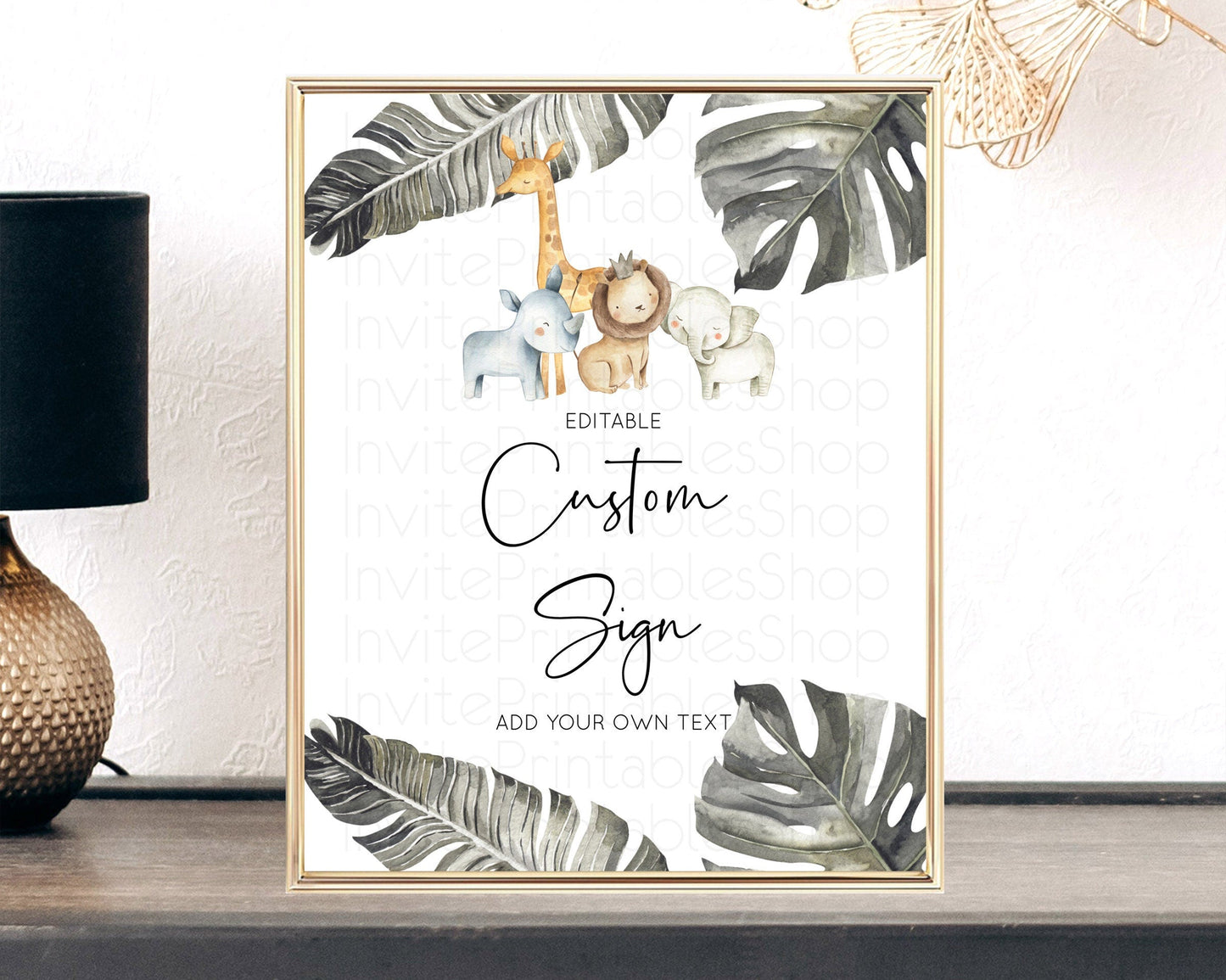 Safari Adventure Table Sign Decor Lion Gorilla Elephant Rhino Animals Party Tropical Palm Zoo Theme 1st Birthday Baptism Baby Shower D10599