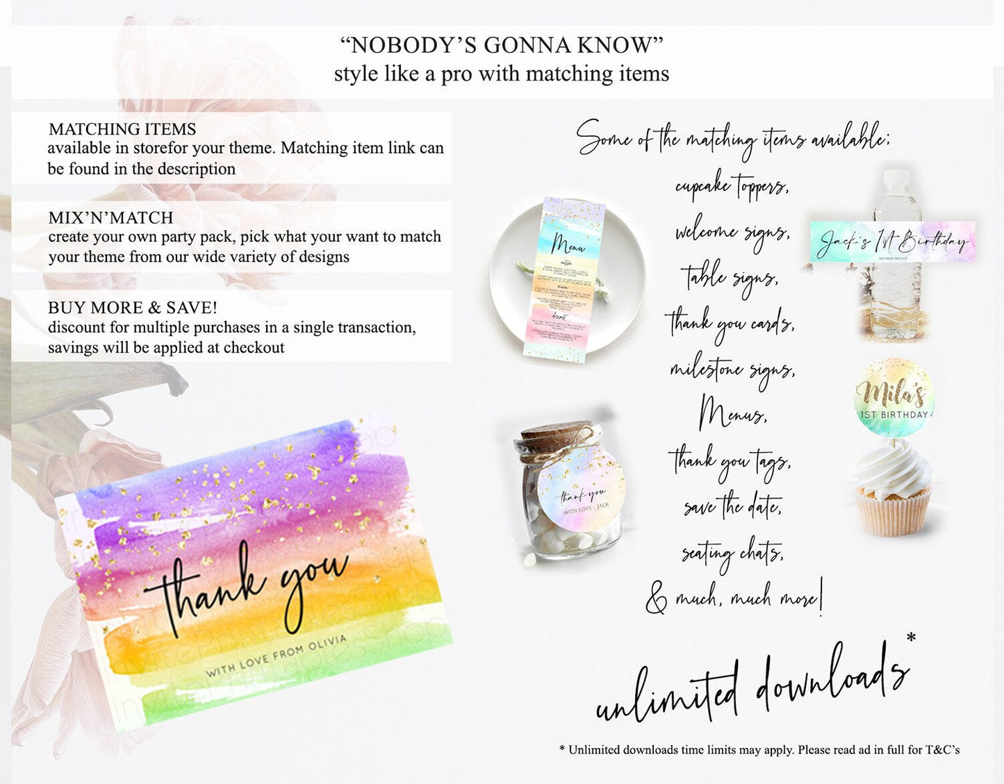 Pastel Thank You Rainbow Thank You Card Colorful Pastel Birthday Thank You Card Confetti Watercolor Pastel Teacher Thank You Cards D10524