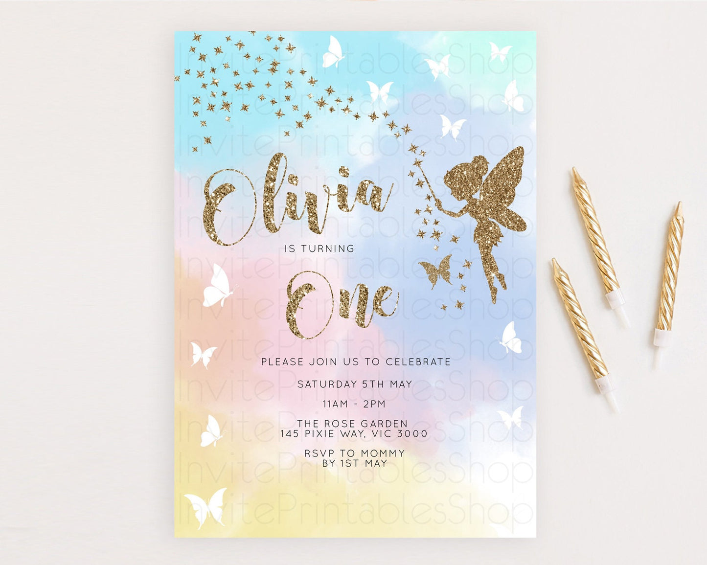 Fairy Birthday Invitation Fairy Invites Fairy Tea Party Fairy Garden Birthday Secret Garden Enchanted Garden Pastel Floral Butterfly D10894