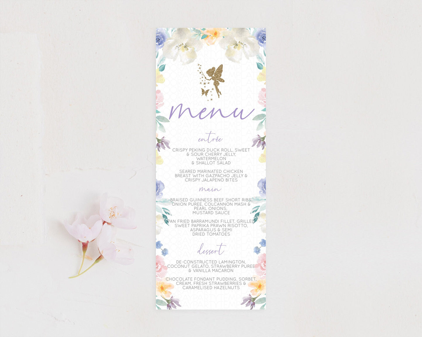 Fairy Menu Fairy Menu Template Enchanted Garden Pastel Floral Butterfly Table Décor Fairy Secret Garden Dinner Dessert Food Menu D10761