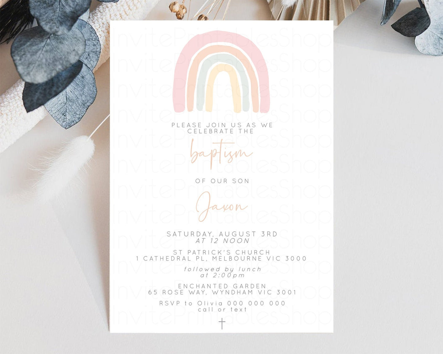 Rainbow Baptism Invitation Pastel Rainbow Christening Invitation Watercolor Rainbow Invite Colorful Rainbow Invite Boho Rainbow Pastel 14