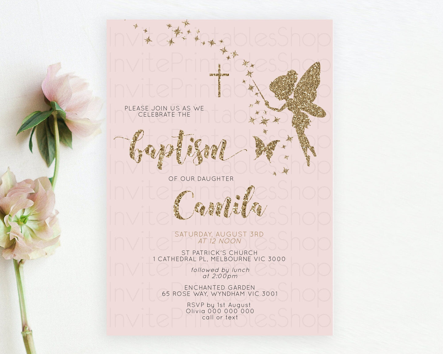 Fairy Baptism Invitation Fairy Baptism 1st Birthday Invitation Enchanted Secret Garden Christening Invite Pastel Floral Butterfly D10899