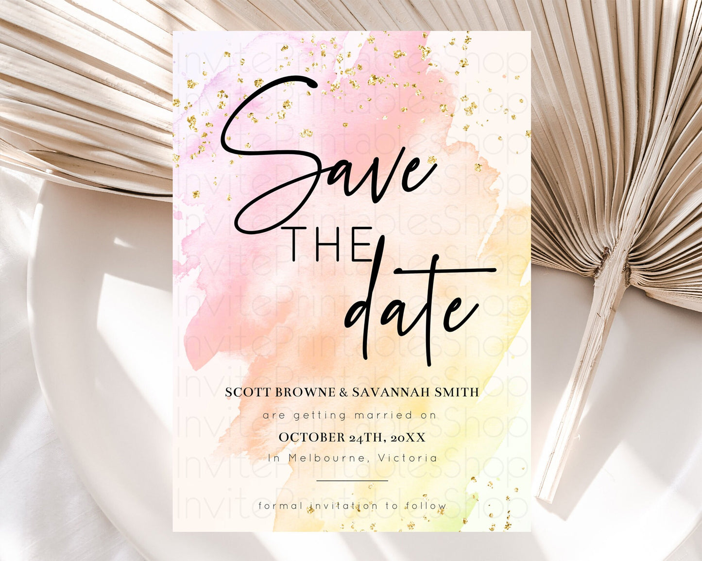 Pink Watercolor Save The Date Template Ombre Pink Watercolor Splash Party 1st Birthday Baby Shower Wedding Baptism Bridal Shower D10167