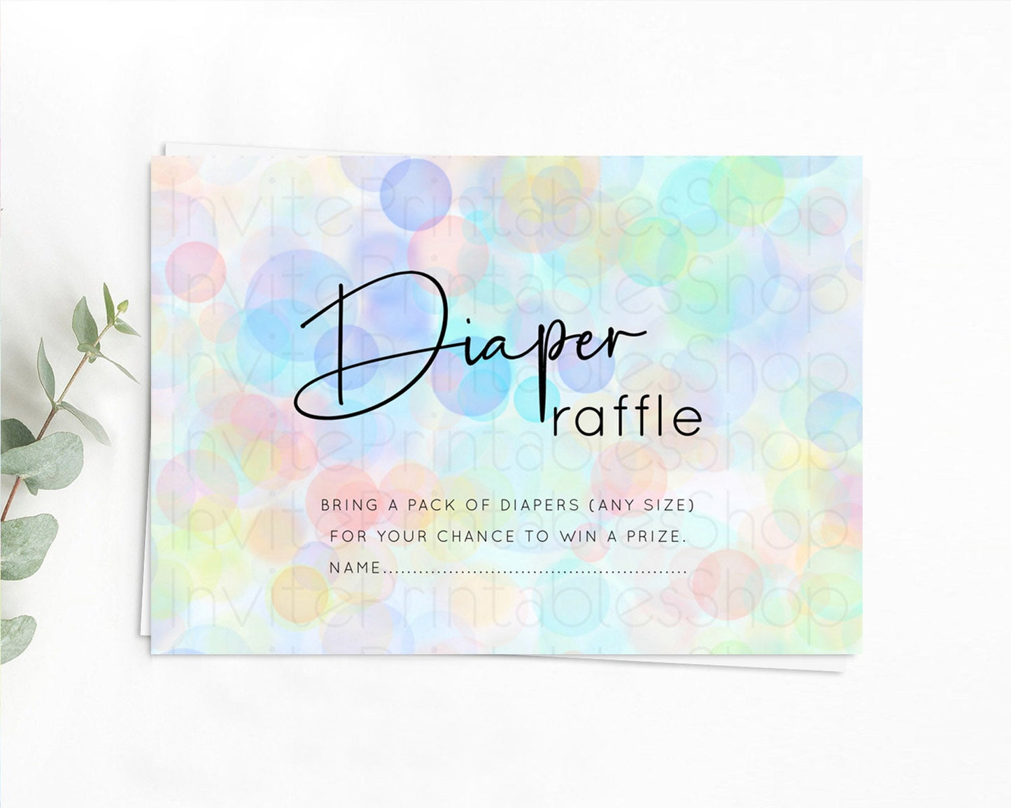 Pastel Diaper Raffle Card Bubble Bath Baby Shower Diapers Insert Rainbow Diaper Ticket Pastel Bubbles Colorful Confetti Raffle Game D10445