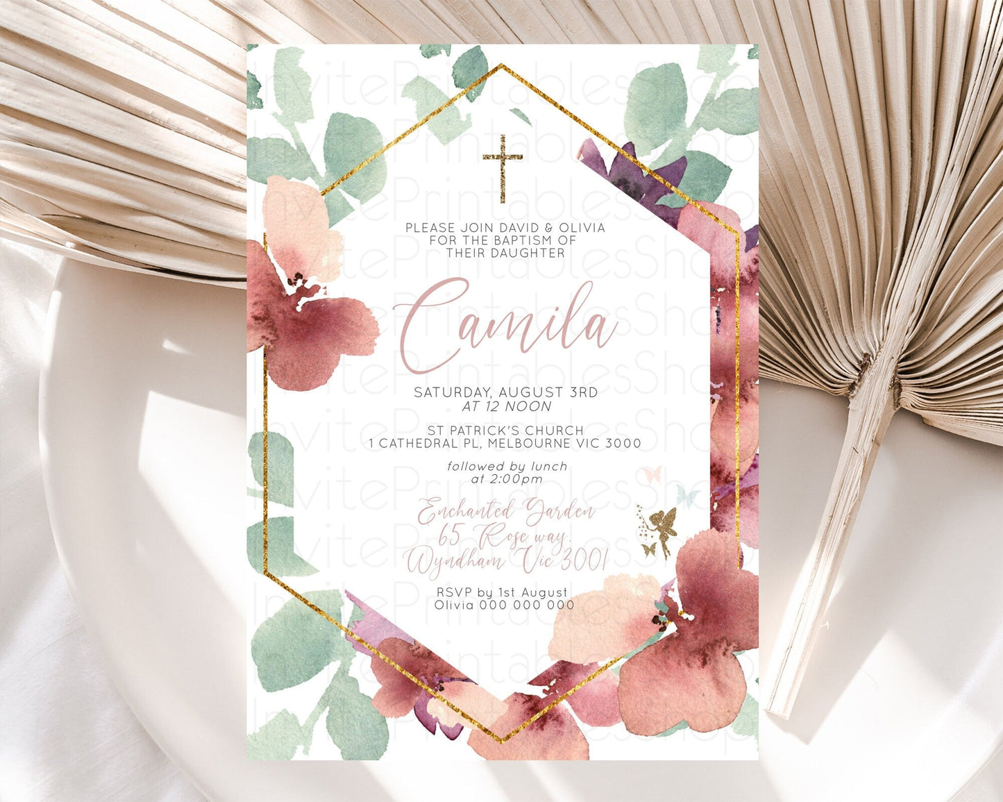 Fairy Baptism Invitation Fairy Baptism 1st Birthday Invitation Enchanted Secret Garden Christening Invite Pastel Floral Butterfly D10460