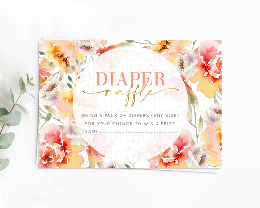 Secret Garden Diaper Raffle Card Boho Wildflower Diaper Raffle Insert Pastel Flower Garden Baby Shower Card Flower Raffle Game D10280