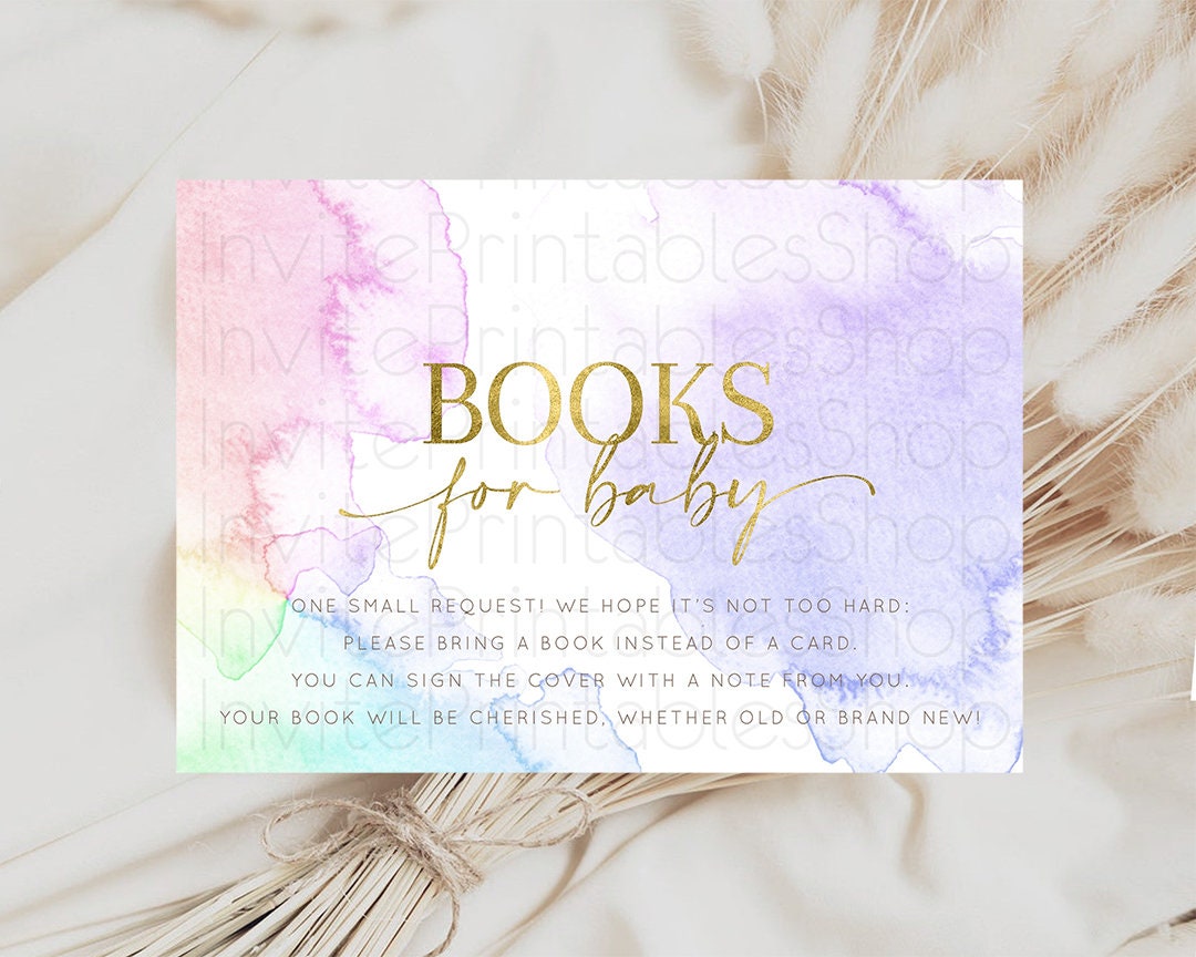 Rainbow Book Cards Pastel Rainbow Book Request Colorful Splash Books For Baby Pastel Watercolor Book Insert Books Instead Of Card Poem