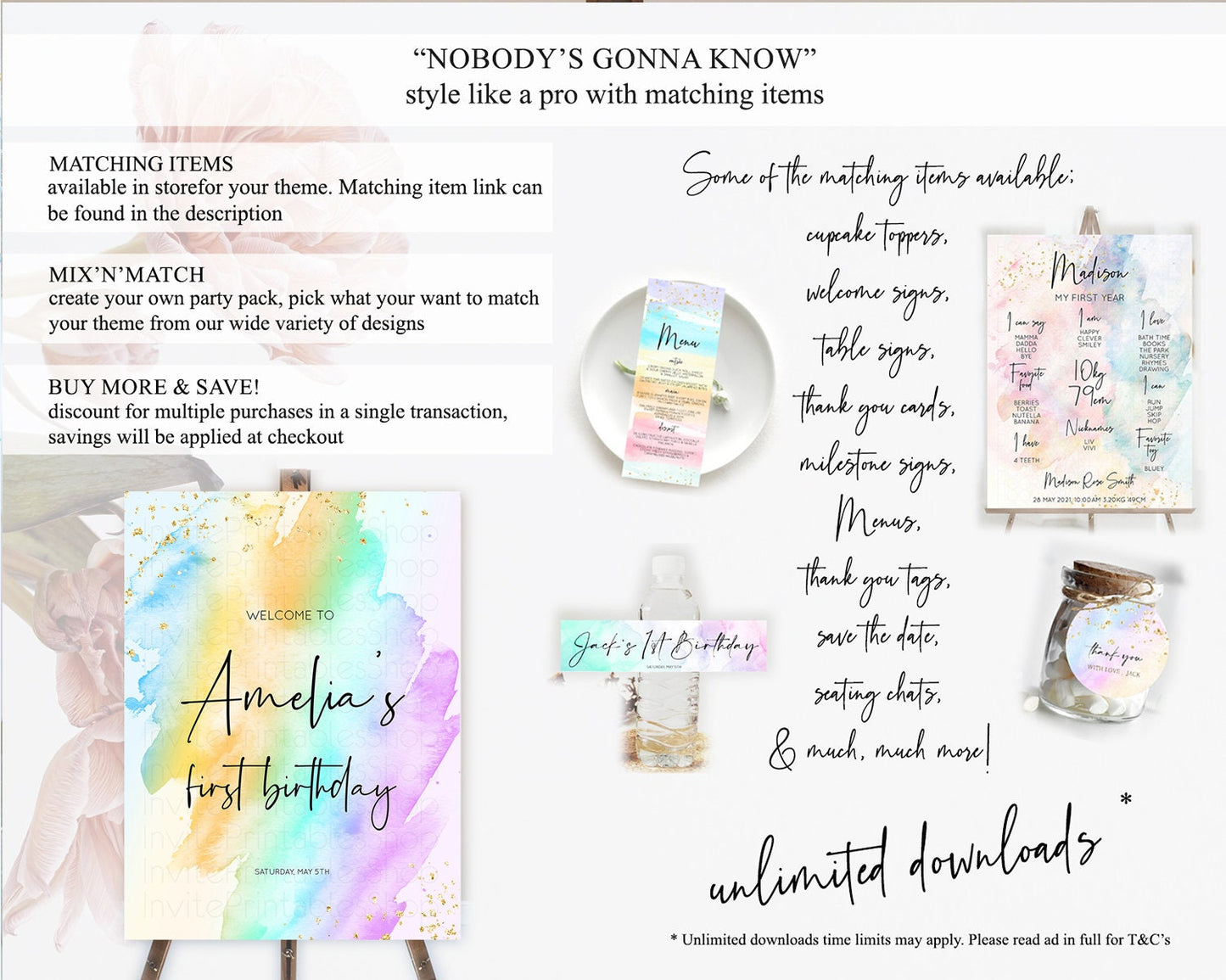 Pastel Welcome Sign Pastel Rainbow Welcome Sign Colorful Rainbow Confetti Watercolor Glitter Pastel First Birthday Welcome Sign D10427