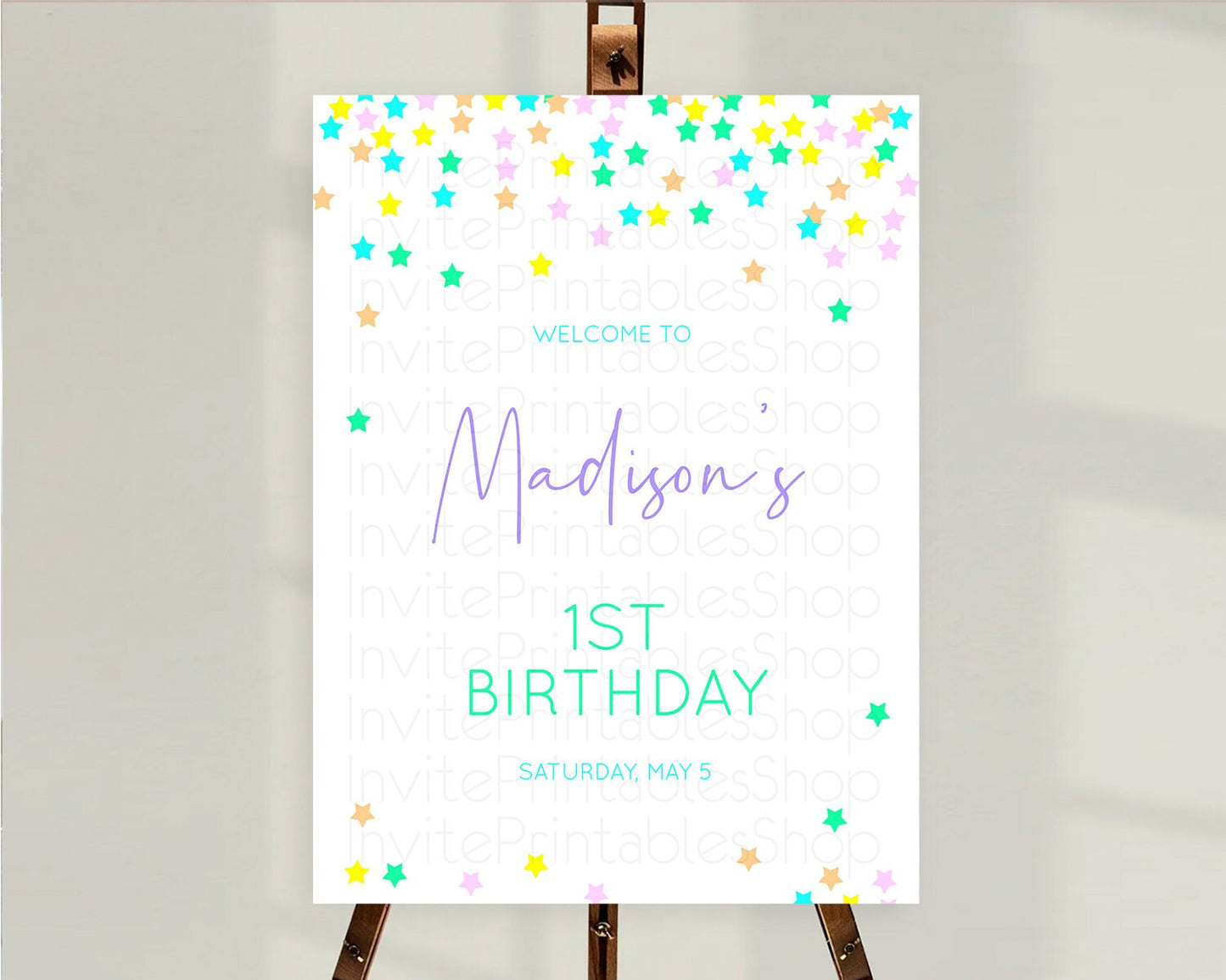 Star Welcome Board Pastel Stars Welcome Sign Shooting Star Rainbow Colorful Confetti Twinkle Little Star First Birthday Welcome Sign D10397