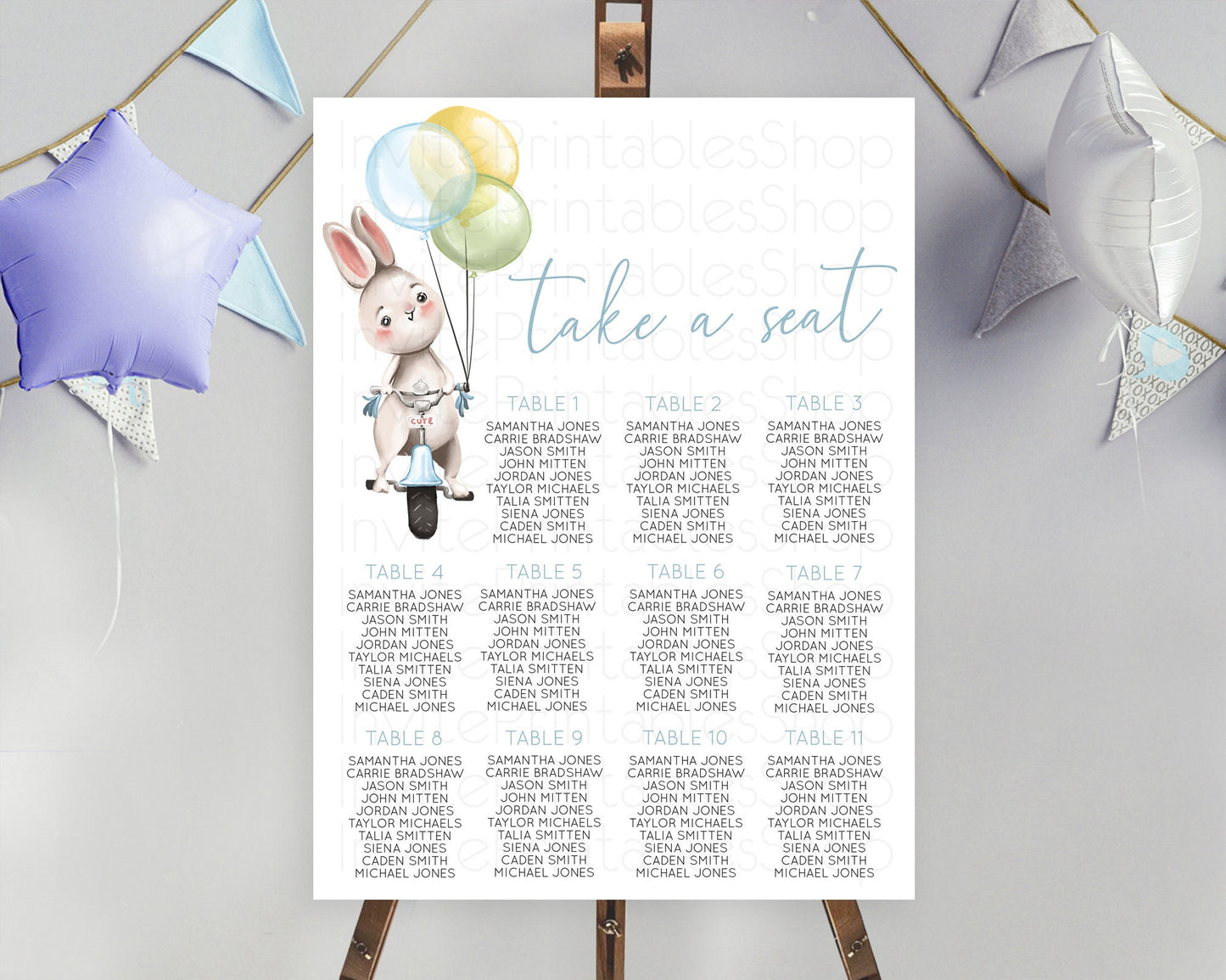 Bunny Seating Chart Pastel Bunny Seating Chart Bunny Balloon Seating Sign Pastel Confetti Balloon Bunny Seating Board Bunny Decor D10783