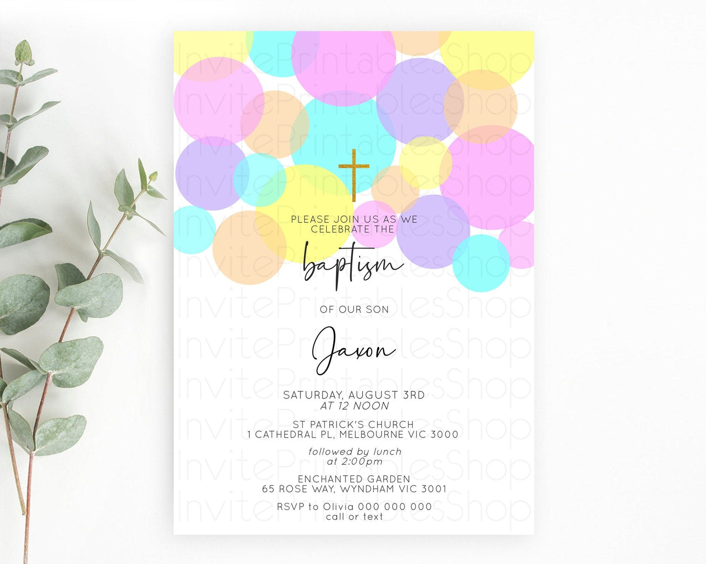 Pastel Baptism Invitation Pastel Confetti Baptism 1st Birthday Invitation Colorful Rainbow Confetti Bubbles Christening Invitation D10406