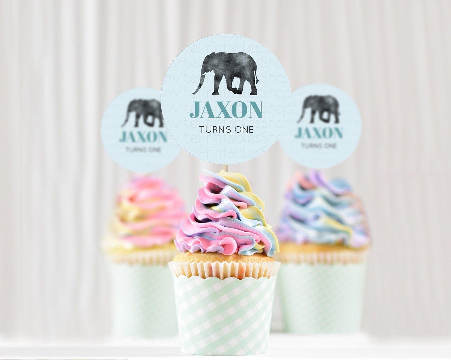 Elephant Cupcake Toppers Elephant Cupcake Elephant Party Safari Adventure Elephant Cupcake Topper Elephant Decor Zoo Fern Palm Leaf D10802