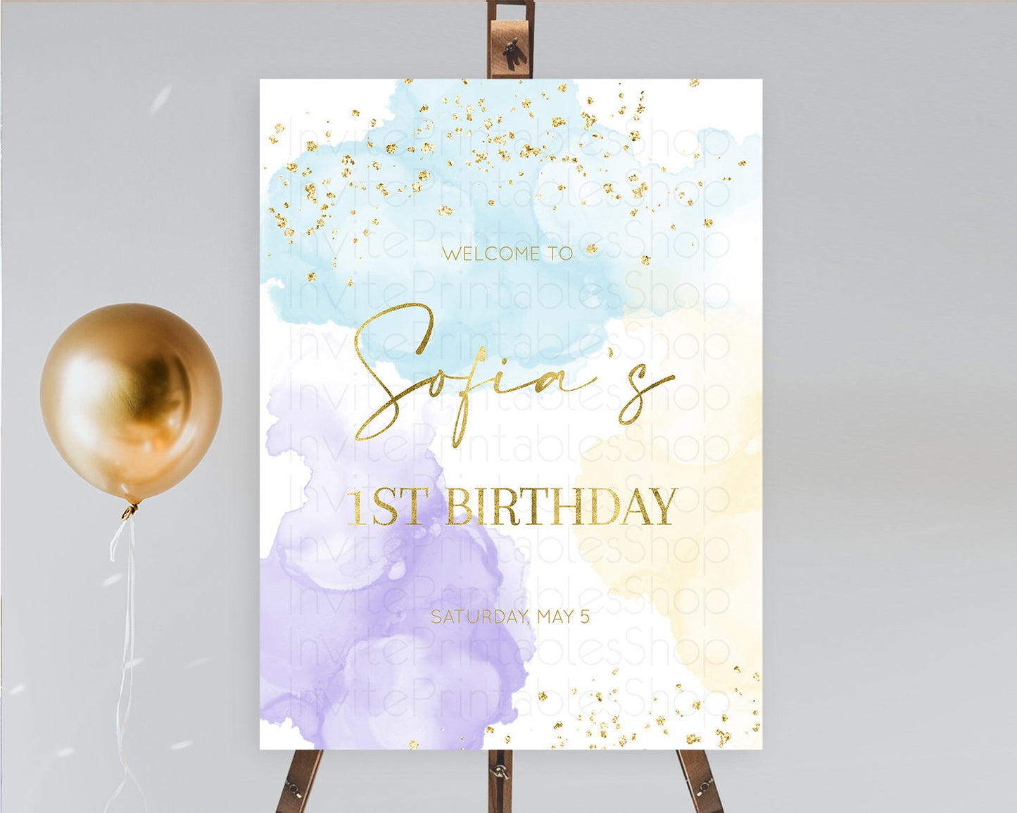 Pastel Welcome Sign Pastel Rainbow Welcome Sign Colorful Rainbow Confetti Watercolor Glitter Pastel First Birthday Welcome Sign D10206