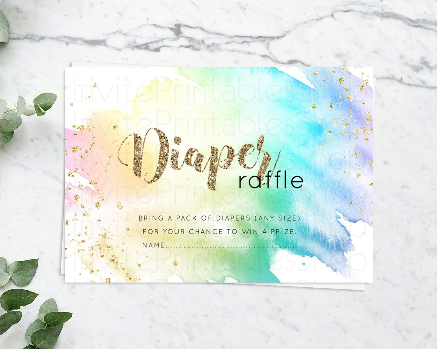 Pastel Diaper Raffle Card Pastel Rainbow Diaper Raffle Insert Colorful Ombre Watercolor Diaper Ticket Confetti Glitter Raffle Game D10256