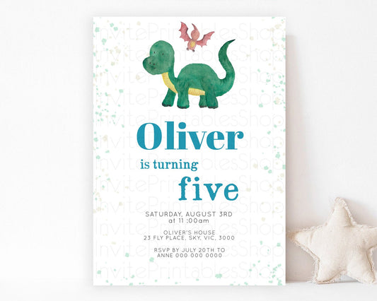 Editable Dinosaur Birthday Invitation Dinosaur Volcano Invitation Watercolor