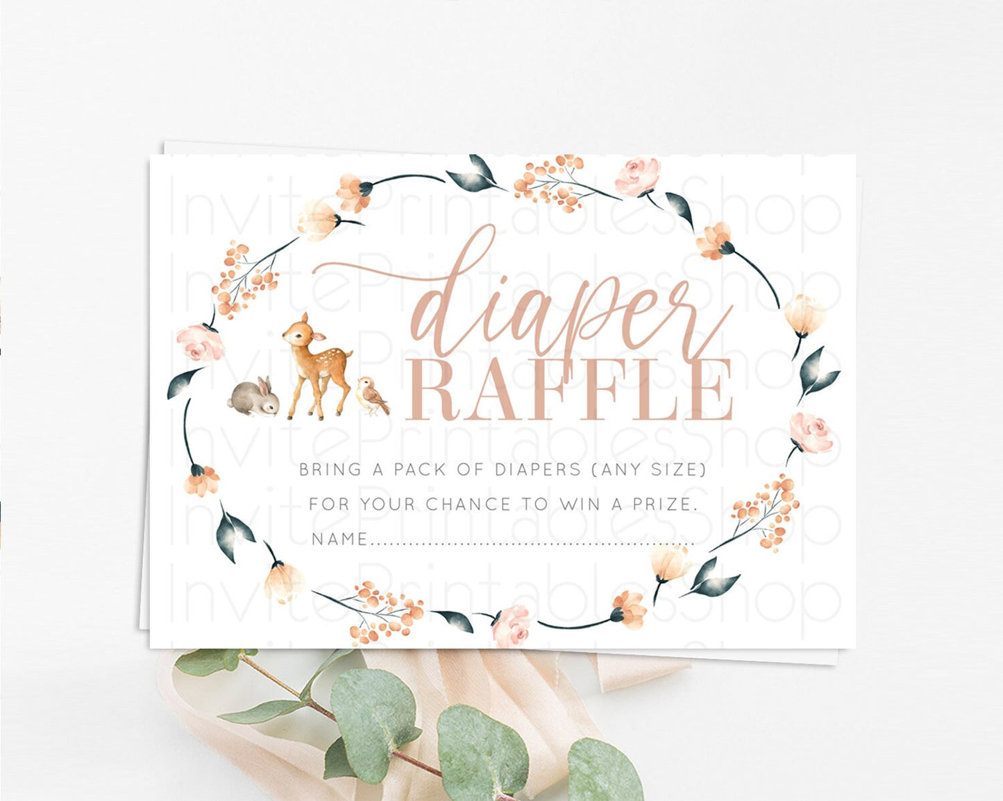 Fawn Diaper Raffle Card Deer Diaper Insert Floral Deer Diaper Ticket Enchanted Forest Butterfly Pastel Baby Shower Raffle Game D10241