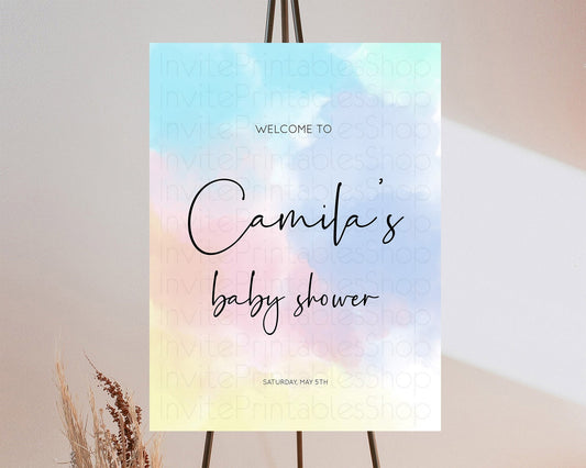 Editable Pastel Baby Shower Welcome Sign Pastel Rainbow Welcome Sign Colorfu