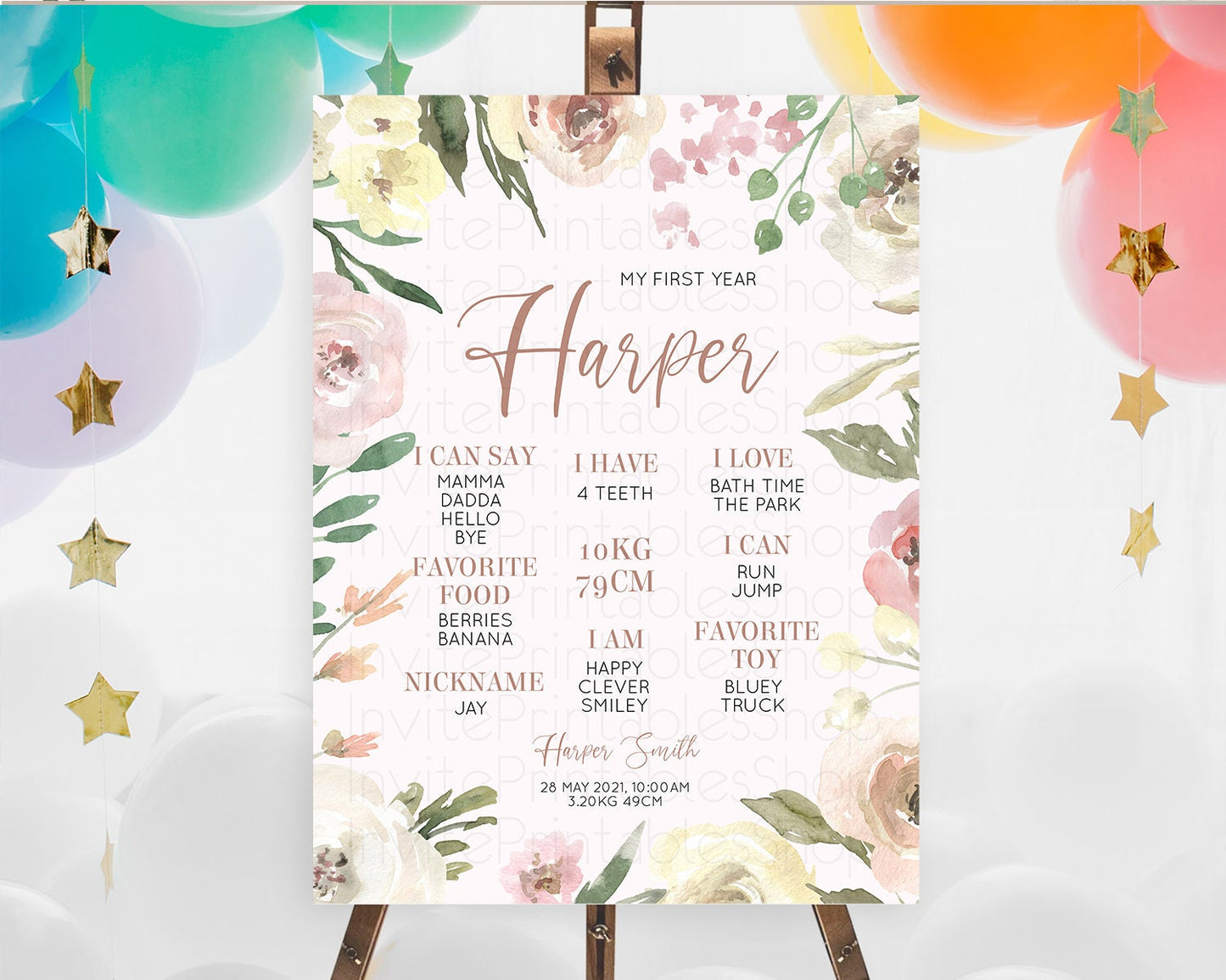 Secret Garden Milestone Board Wildflower First Birthday Milestone Poster Pastel Flowers Milestone Boho Wildflower 1st Birthday Sign D10192