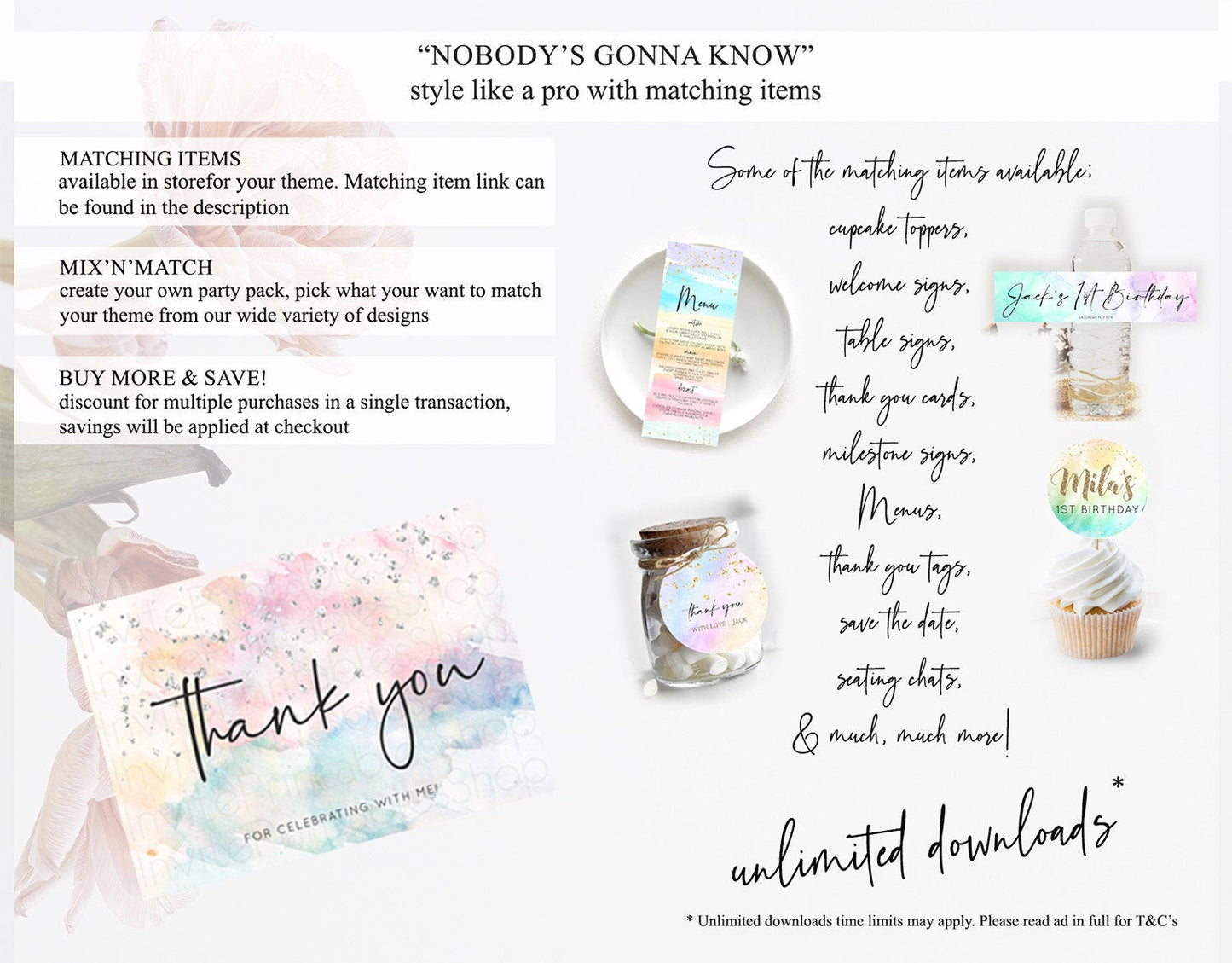 Pastel Thank You Rainbow Thank You Card Colorful Pastel Birthday Thank You Card Silver Watercolor Pastel Teacher Thank You Cards D10945