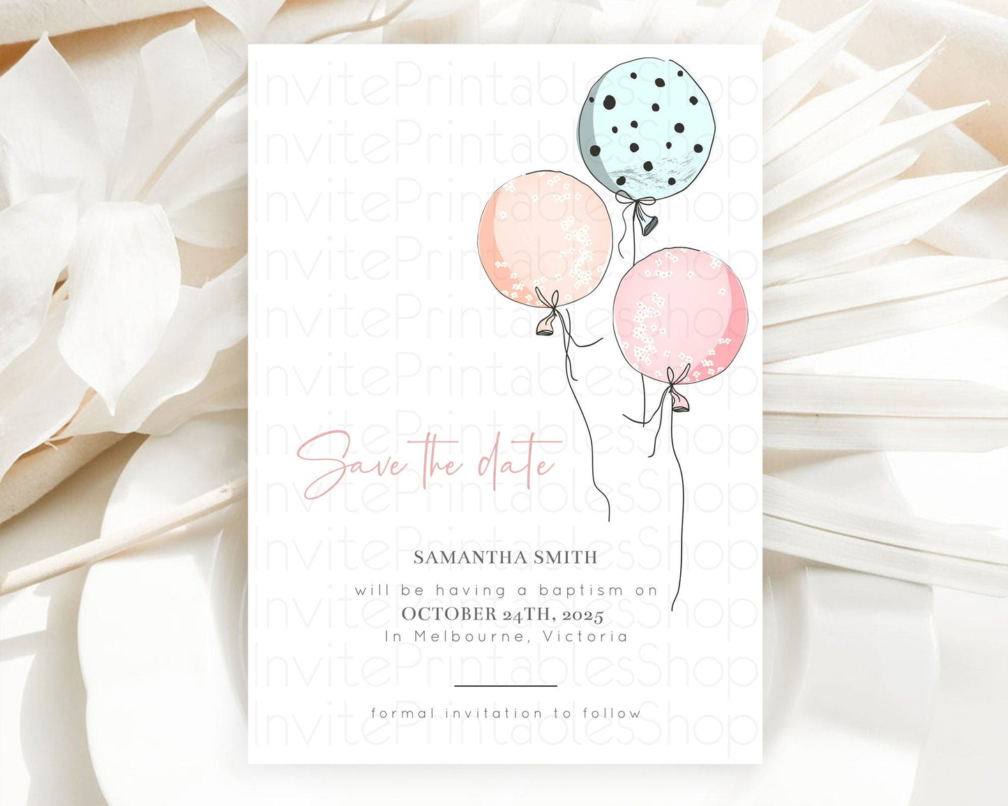Pastel Balloons Save The Date Rainbow Confetti Balloon Party Colorful Balloon Save The Date Template Birthday Baby Shower Baptism D10868
